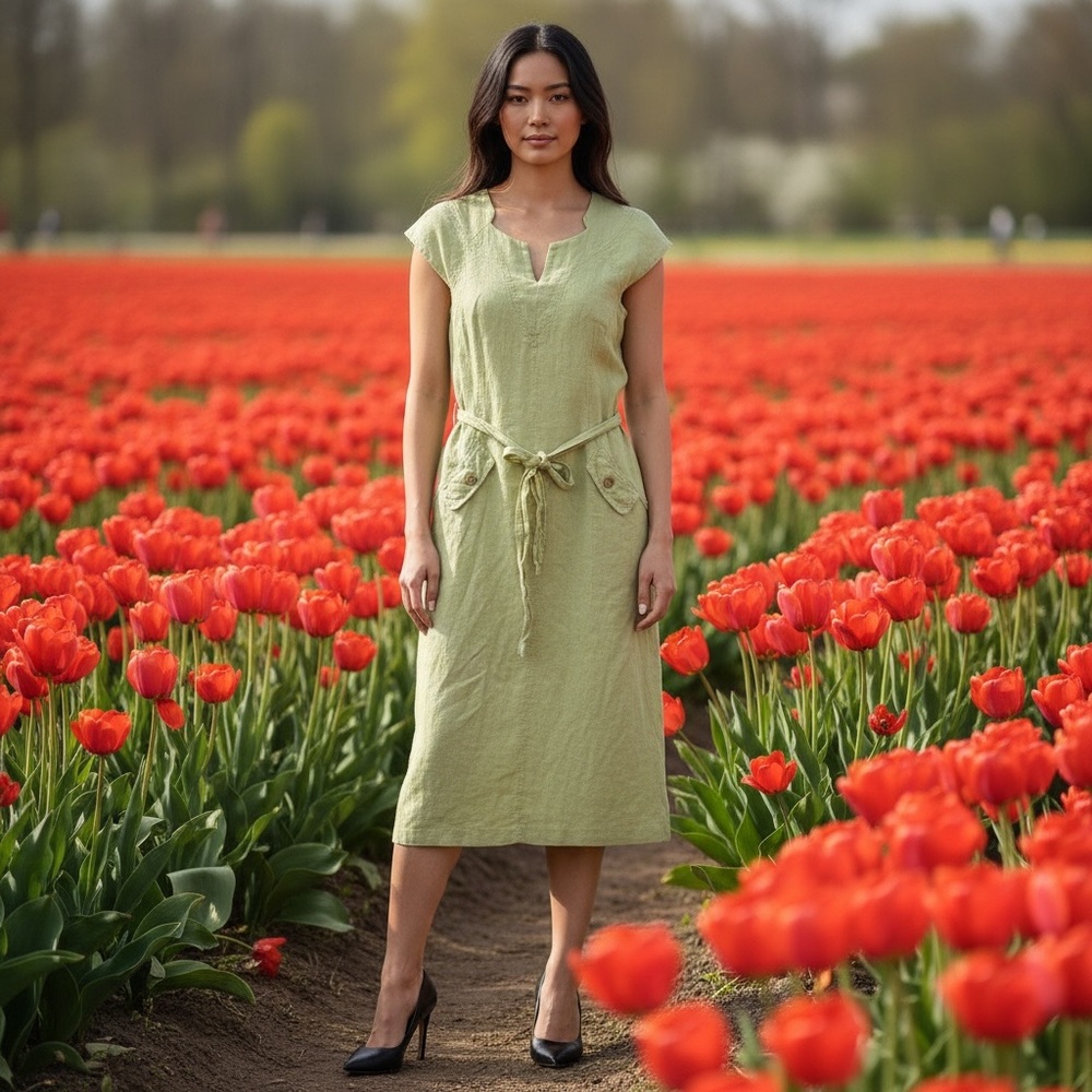 Women's brat Green linen Dress